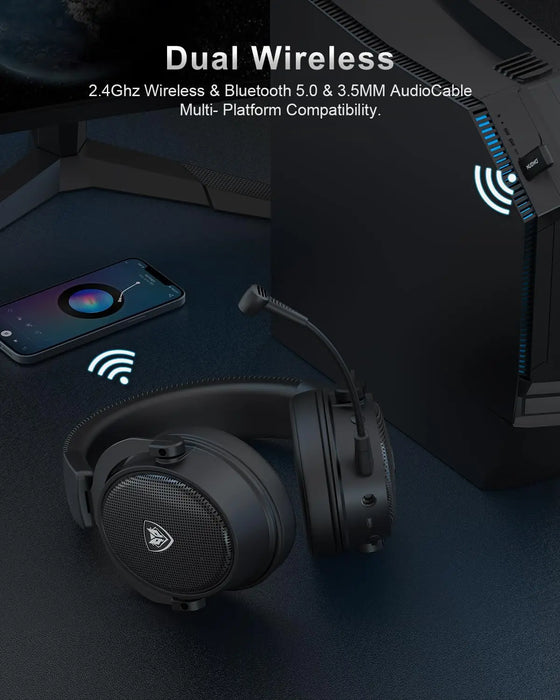 NUBWO® G Series – Vezeték nélküli gaming headset 2,4 GHz-es és Bluetooth 5.3 technológiával, zajszűrős mikrofonnal és sztereó hanggal – kompatibilis a PS5 / PS4 / PC / számítógép / telefon / XBOX / kapcsolóval