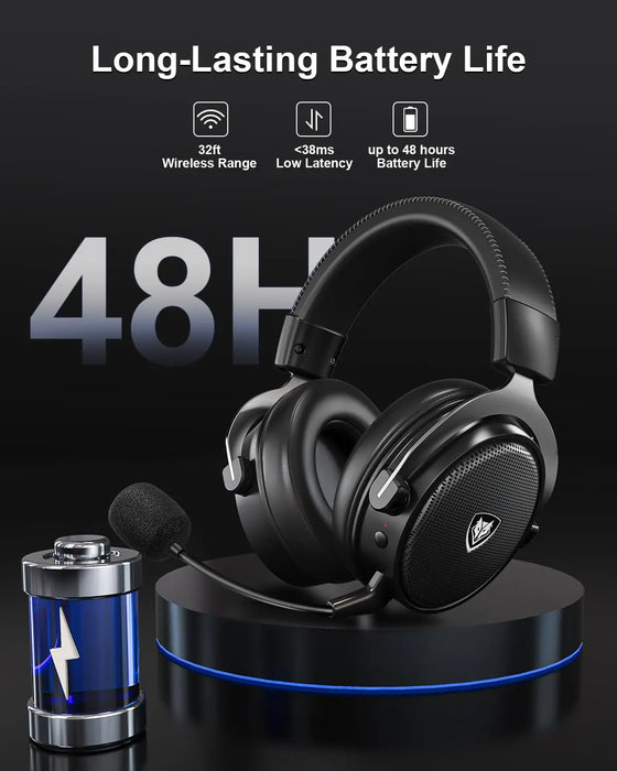 NUBWO® G Series – Vezeték nélküli gaming headset 2,4 GHz-es és Bluetooth 5.3 technológiával, zajszűrős mikrofonnal és sztereó hanggal – kompatibilis a PS5 / PS4 / PC / számítógép / telefon / XBOX / kapcsolóval