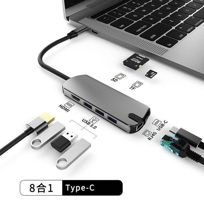 Basix Type-C Docking Station - 8 in 1 USB-C Hub Splitter, USB3.0, PD 100W, 4K HDMI, RJ45 1000Mbps LAN, SD/TF Card Reader - Ideal for PC, Computer & Laptop Connectivity - Shopsta EU